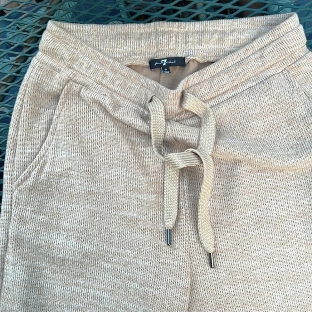 7 For All Mankind Wide-Leg Knit Drawstring Pants in Light Tan/Cream - Picture 6 of 9